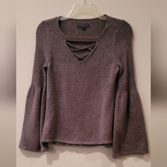American Eagle Outfitters Sweaters - American Eagle Grey  Bell Sleeve Open with Crisscross Neck Sweater